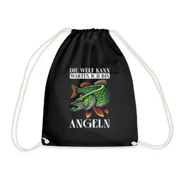 Angler Angelrute Witziges Fischer Hobbyfischer - Turnbeutel - Schwarz - Vorne
