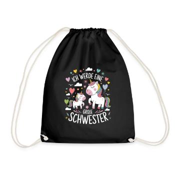Ich werde eine große Schwester Einhorn - Turnbeutel - Schwarz - Vorne