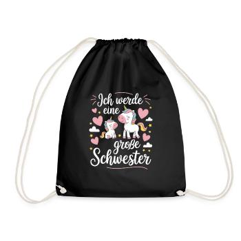 Ich werde eine große Schwester Einhorn - Turnbeutel - Schwarz - Vorne