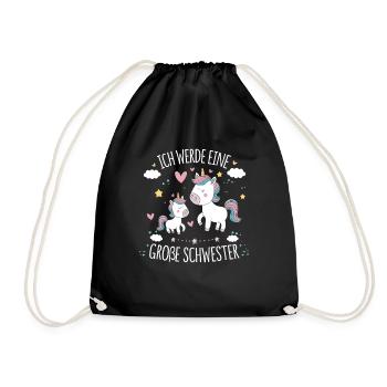 Ich werde eine große Schwester Einhorn - Turnbeutel - Schwarz - Vorne