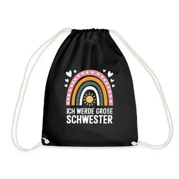 Ich Werde Große Schwester Regenbogen Boho - Turnbeutel - Schwarz - Vorne
