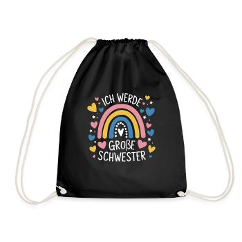 Ich Werde Große Schwester Regenbogen Boho - Turnbeutel - Schwarz - Vorne