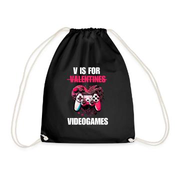 V Is For Video Games - Lustiger Valentinstag Gamer - Turnbeutel - Schwarz - Vorne