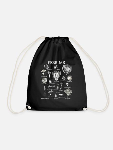 February Seasonal Vegetables and Fruits Collage - Drawstring Bag - black