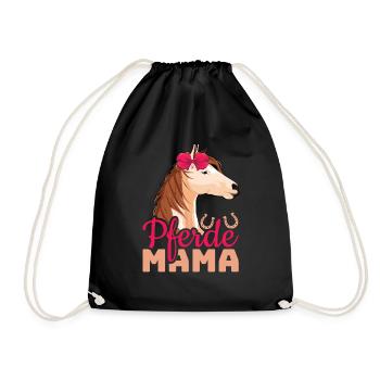 Pferde Mama Mit Hufeisen Motiv - Turnbeutel - Schwarz - Vorne