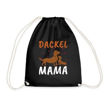 Liebevolle Dackel Mama Illustration - Turnbeutel - Schwarz - Vorne