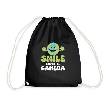Smile You're On Camera Planet Environmental Earth - Drawstring Bag - black - Front