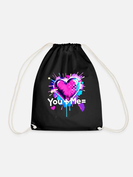 You+Me=heart You Plus Me equals Love - Drawstring Bag - black