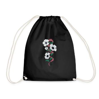 Snake and white flowers illustration serpent and - Drawstring Bag - black - Front