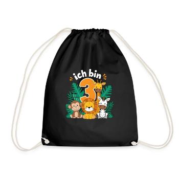 3rd Birthday 3 Years Jungle Animals Lion Giraffe - Drawstring Bag - black - Front