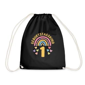 1st Birthday Girl Rainbow - Drawstring Bag - black - Front