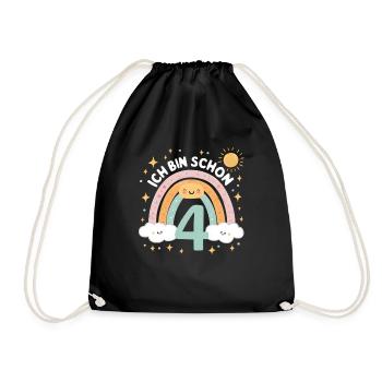 4th Birthday Shirt Rainbow Cloud - Drawstring Bag - black - Front