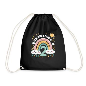 2nd Birthday Shirt Rainbow Cloud - Drawstring Bag - black - Front