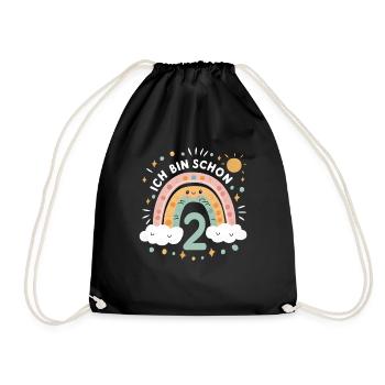 2nd Birthday Shirt Rainbow Cloud - Drawstring Bag - black - Front