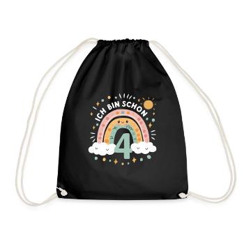4th Birthday Shirt Rainbow Cloud - Drawstring Bag - black - Front