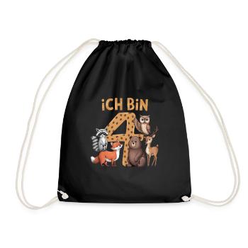 4th Birthday 4 Years Forest Animals Forest Animals - Drawstring Bag - black - Front
