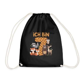 7th Birthday 7 Years Forest Animals Forest Animals - Drawstring Bag - black - Front