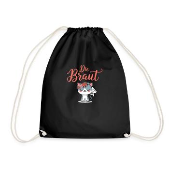 Bride Bride To Be Cat Kitten Engagement Bachelor Party - Drawstring Bag - black - Front