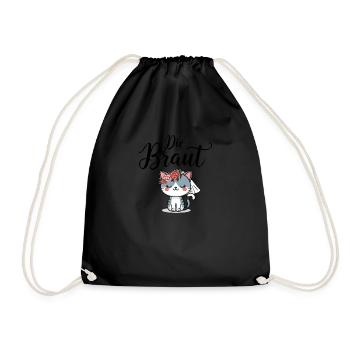Bride Bride To Be Cat Kitten Engagement Bachelor Party - Drawstring Bag - black - Front