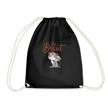Bride Bride To Be Cat Kitten Engagement Bachelor Party - Drawstring Bag - black - Front