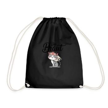 Bride Bride To Be Cat Kitten Engagement Bachelor Party - Drawstring Bag - black - Front