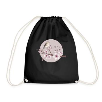 Gelassener Sakura-Vogel mit japanischem - Turnbeutel - Schwarz - Vorne