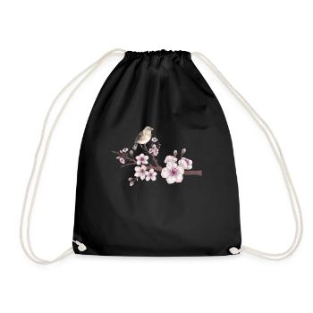 Kirschblüte Vogel illustration cerisier oiseau en fleur - Sac de sport léger - noir - Devant