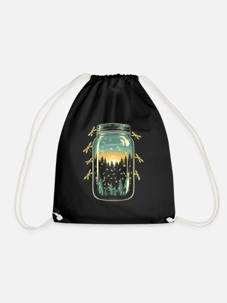Magical forest fireflies - Drawstring Bag - black