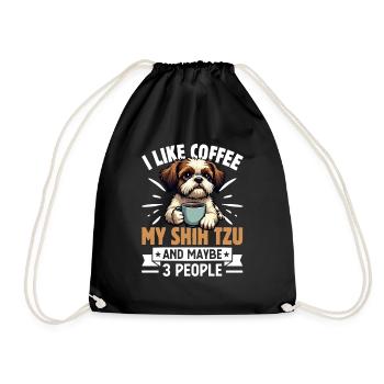 Coffee and Shih Tzu Funny Dog Design - Drawstring Bag - black - Front