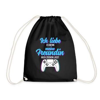 Gaming Liebe zur Freundin - Funny Geschenkidee - Turnbeutel - Schwarz - Vorne