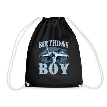 Birthday Boy Fighter Jet Design - Drawstring Bag - black - Front