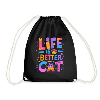 Life is Better With A Cat - Drawstring Bag - black - Front
