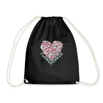 Blumenherz Retro Design Flower Retro Heart Design - Turnbeutel - Schwarz - Vorne