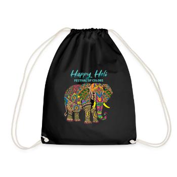 Happy Holi Festival of Colors Elephant - Drawstring Bag - black - Front