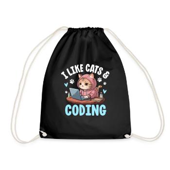 I Like Cats and Coding Nerd Design - Drawstring Bag - black - Front