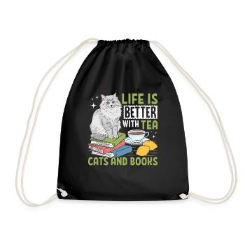 Life Is Better With Tea Cats And Books - Drawstring Bag - black - Front