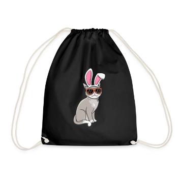 Chat de Pâques cool avec des oreilles de lapin - Sac de sport léger - noir - Devant