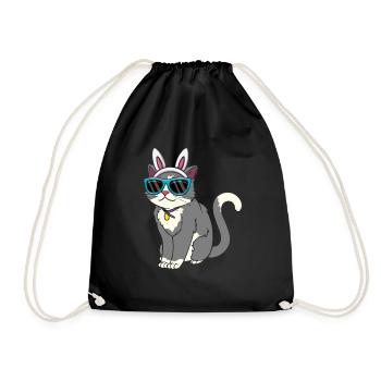 Chat cool avec des oreilles de lapin de Pâques - Sac de sport léger - noir - Devant