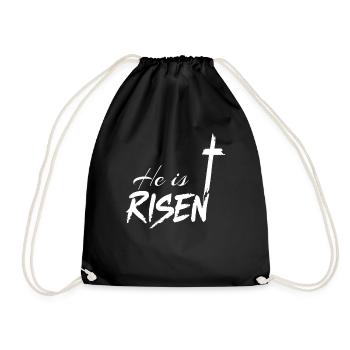 Ostern He Is Risen Kreuz Botschaft - Turnbeutel - Schwarz - Vorne