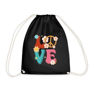 Signe de paix Amour Groovy Hippie des années 70 - Sac de sport léger - noir - Devant