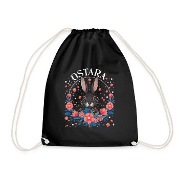 Ostara Bunny with Wreath of Flowers and Stars - Drawstring Bag - black - Front