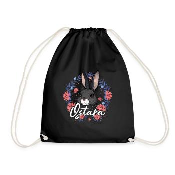 Ostara Bunny with Flower Wreath Magical Spring - Drawstring Bag - black - Front