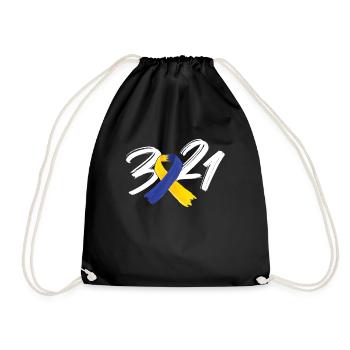 Down Syndrome 321 Blue Yellow Ribbon - Drawstring Bag - black - Front