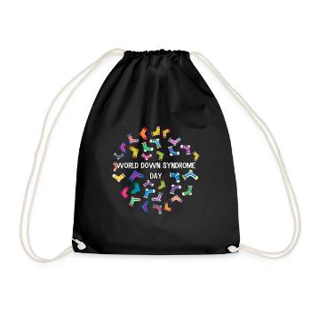 World Down Syndrome Tag Colorful Socks Pattern Design - Drawstring Bag - black - Front