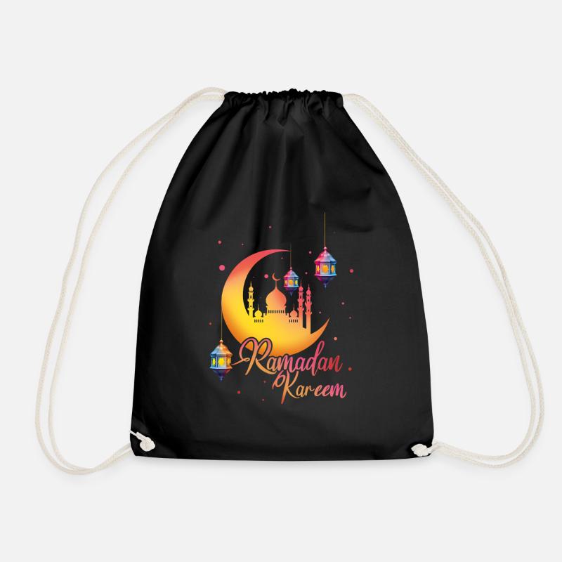 Ramadan Kareem Eid Mubarak Solemn Moonlight - Drawstring Bag - black