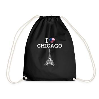I Love Chicage USA Flagge Cool Eiffelturm Liebhaber - Turnbeutel - Schwarz - Vorne