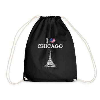 I Love Chicago Tower USA Flag Lover Eiffel Tower - Drawstring Bag - black - Front