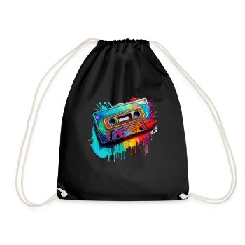 Music cassette - Drawstring Bag - black - Front
