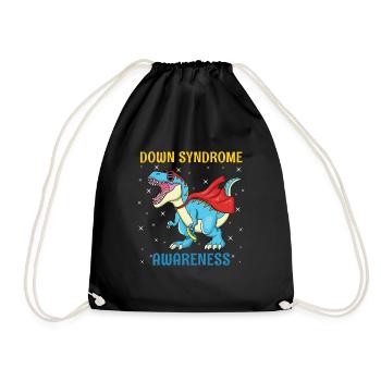 Dinosaur Superhero Down Syndrome Awareness - Drawstring Bag - black - Front