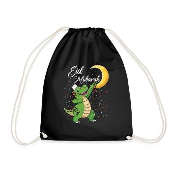 Eid Mubarak Dinosaur with Crescent Moon and Confetti - Drawstring Bag - black - Front